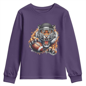 Funny Bengal Tiger With Helmet Youth Sweatshirt Football Lover Gift TS12 Purple Print Your Wear