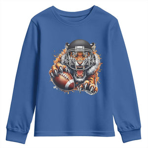 Funny Bengal Tiger With Helmet Youth Sweatshirt Football Lover Gift TS12 Royal Blue Print Your Wear