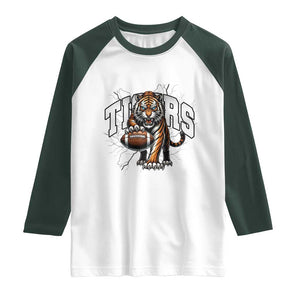 Funny Bengal Tiger Raglan Shirt Gift For Football Lover TS12 White Dark Forest Green Print Your Wear