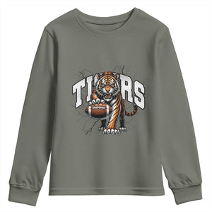 Funny Bengal Tiger Youth Sweatshirt Gift For Football Lover TS12 Military Green Print Your Wear