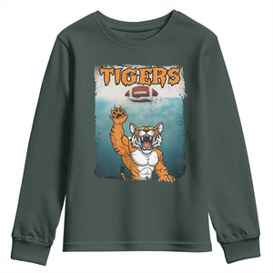 Bengal Tiger Football Youth Sweatshirt Horror Parody Gift TS12 Dark Forest Green Print Your Wear