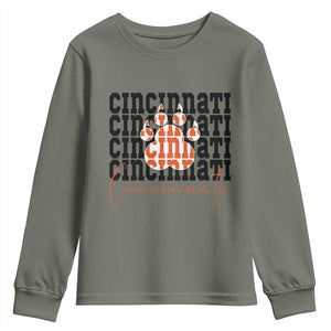 Cincinnati Tiger Paw Youth Sweatshirt Football Lover Gift TS12 Military Green Print Your Wear