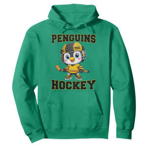 Funny Penguin Playing Ice Hockey Hoodie Winter Sports Gift TS12 Irish Green Print Your Wear