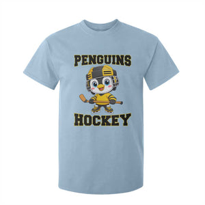 Funny Penguin Playing Ice Hockey T Shirt For Kid Winter Sports Gift TS12 Light Blue Print Your Wear
