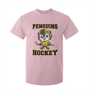 Funny Penguin Playing Ice Hockey T Shirt For Kid Winter Sports Gift TS12 Light Pink Print Your Wear