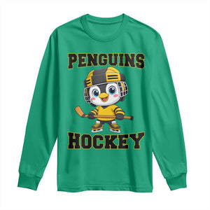 Funny Penguin Playing Ice Hockey Long Sleeve Shirt Winter Sports Gift TS12 Irish Green Print Your Wear