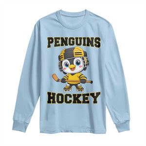 Funny Penguin Playing Ice Hockey Long Sleeve Shirt Winter Sports Gift TS12 Light Blue Print Your Wear