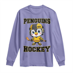 Funny Penguin Playing Ice Hockey Long Sleeve Shirt Winter Sports Gift TS12 Violet Print Your Wear