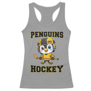Funny Penguin Playing Ice Hockey Racerback Tank Top Winter Sports Gift TS12 Sport Gray Print Your Wear