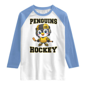 Funny Penguin Playing Ice Hockey Raglan Shirt Winter Sports Gift TS12 White Carolina Blue Print Your Wear