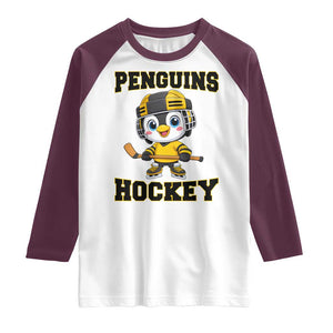 Funny Penguin Playing Ice Hockey Raglan Shirt Winter Sports Gift TS12 White Maroon Print Your Wear