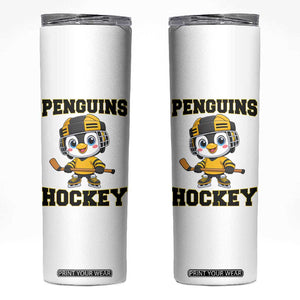 Funny Penguin Playing Ice Hockey Skinny Tumbler Winter Sports Gift TS12 White Print Your Wear