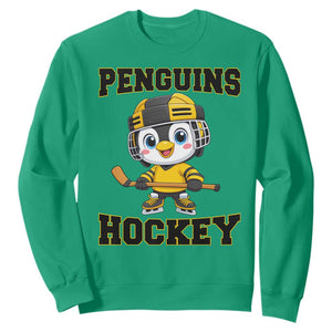 Funny Penguin Playing Ice Hockey Sweatshirt Winter Sports Gift TS12 Irish Green Print Your Wear