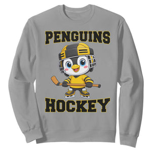 Funny Penguin Playing Ice Hockey Sweatshirt Winter Sports Gift TS12 Sport Gray Print Your Wear
