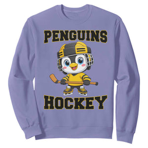 Funny Penguin Playing Ice Hockey Sweatshirt Winter Sports Gift TS12 Violet Print Your Wear