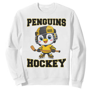 Funny Penguin Playing Ice Hockey Sweatshirt Winter Sports Gift TS12 White Print Your Wear