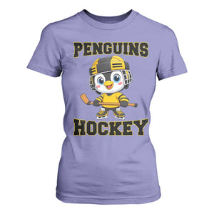 Funny Penguin Playing Ice Hockey T Shirt For Women Winter Sports Gift TS12 Violet Print Your Wear
