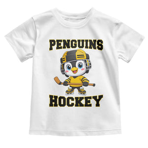 Funny Penguin Playing Ice Hockey Toddler T Shirt Winter Sports Gift TS12 White Print Your Wear