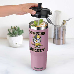 Funny Penguin Playing Ice Hockey Flip Straw Tumbler Winter Sports Gift TS12 One Size: 30 oz Light Pink Print Your Wear