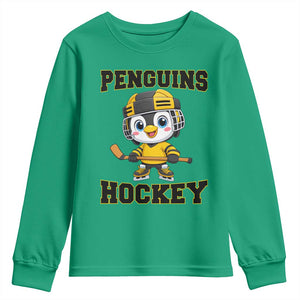 Funny Penguin Playing Ice Hockey Youth Sweatshirt Winter Sports Gift TS12 Irish Green Print Your Wear