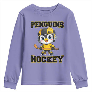 Funny Penguin Playing Ice Hockey Youth Sweatshirt Winter Sports Gift TS12 Violet Print Your Wear