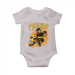 Penguin Playing Ice Hockey Baby Onesie Funny Sports Fan Gift TS12 Ice Gray Print Your Wear