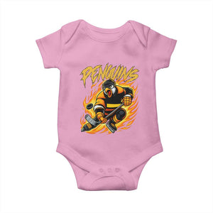 Penguin Playing Ice Hockey Baby Onesie Funny Sports Fan Gift TS12 Light Pink Print Your Wear