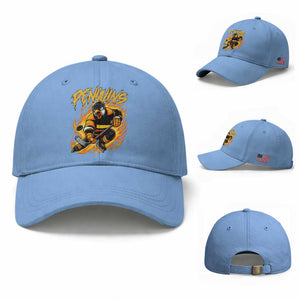 Penguin Playing Ice Hockey Baseball Cap Funny Sports Fan Gift TS12 Baseball Cap Universal Fit Light Blue Print Your Wear