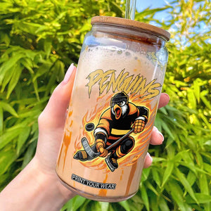 Penguin Playing Ice Hockey Glass Can Funny Sports Fan Gift TS12 White Print Your Wear