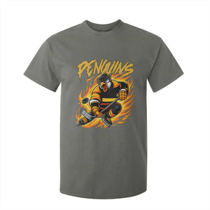 Penguin Playing Ice Hockey T Shirt For Kid Funny Sports Fan Gift TS12 Military Green Print Your Wear
