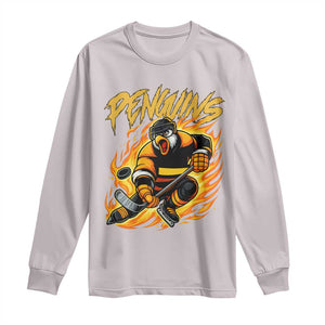 Penguin Playing Ice Hockey Long Sleeve Shirt Funny Sports Fan Gift TS12 Ice Gray Print Your Wear