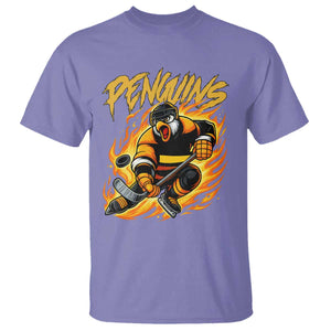 Penguin Playing Ice Hockey T Shirt Funny Sports Fan Gift TS12 Violet Print Your Wear