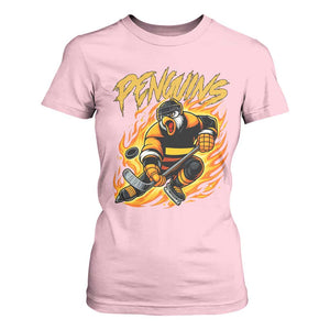Penguin Playing Ice Hockey T Shirt For Women Funny Sports Fan Gift TS12 Light Pink Print Your Wear