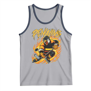 Penguin Playing Ice Hockey Tank Top Funny Sports Fan Gift TS12 Athletic Heather Navy Print Your Wear