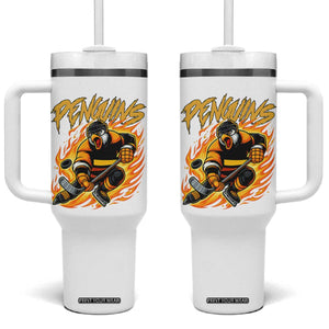 Penguin Playing Ice Hockey Tumbler With Handle Funny Sports Fan Gift TS12 One Size: 40 oz White Print Your Wear