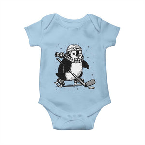 Cute Penguin Playing Ice Hockey Baby Onesie Funny Sports Lover Gift TS12 Light Blue Print Your Wear