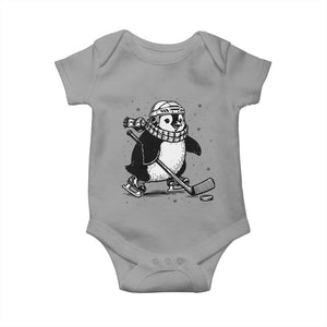 Cute Penguin Playing Ice Hockey Baby Onesie Funny Sports Lover Gift TS12 Sport Gray Print Your Wear