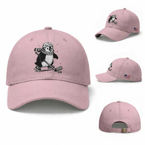 Cute Penguin Playing Ice Hockey Baseball Cap Funny Sports Lover Gift TS12 Baseball Cap Universal Fit Light Pink Print Your Wear