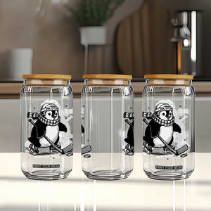 Cute Penguin Playing Ice Hockey Glass Can Funny Sports Lover Gift TS12 Print Your Wear