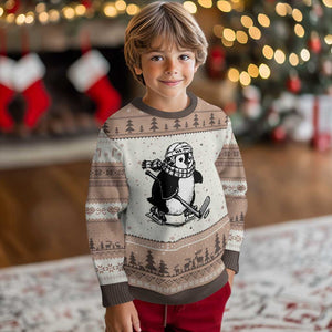 Cute Penguin Playing Ice Hockey Ugly Christmas Sweater Funny Sports Lover Gift TS12 Mocha Mousse Print Your Wear