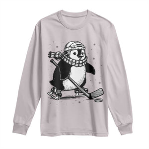 Cute Penguin Playing Ice Hockey Long Sleeve Shirt Funny Sports Lover Gift TS12 Ice Gray Print Your Wear