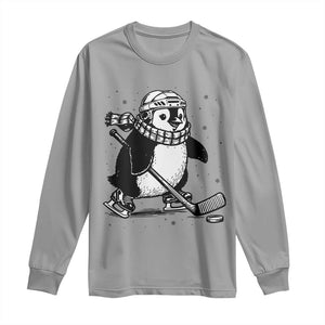 Cute Penguin Playing Ice Hockey Long Sleeve Shirt Funny Sports Lover Gift TS12 Sport Gray Print Your Wear