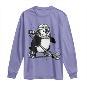Cute Penguin Playing Ice Hockey Long Sleeve Shirt Funny Sports Lover Gift TS12 Violet Print Your Wear