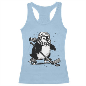 Cute Penguin Playing Ice Hockey Racerback Tank Top Funny Sports Lover Gift TS12 Light Blue Print Your Wear