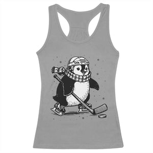 Cute Penguin Playing Ice Hockey Racerback Tank Top Funny Sports Lover Gift TS12 Sport Gray Print Your Wear