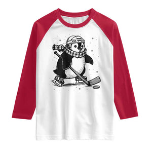 Cute Penguin Playing Ice Hockey Raglan Shirt Funny Sports Lover Gift TS12 White Red Print Your Wear