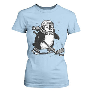Cute Penguin Playing Ice Hockey T Shirt For Women Funny Sports Lover Gift TS12 Light Blue Print Your Wear