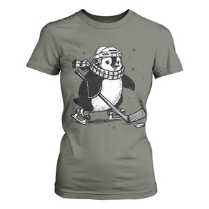 Cute Penguin Playing Ice Hockey T Shirt For Women Funny Sports Lover Gift TS12 Military Green Print Your Wear