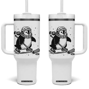 Cute Penguin Playing Ice Hockey Tumbler With Handle Funny Sports Lover Gift TS12 One Size: 40 oz White Print Your Wear