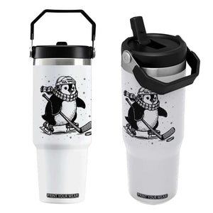 Cute Penguin Playing Ice Hockey Flip Straw Tumbler Funny Sports Lover Gift TS12 One Size: 30 oz White Print Your Wear